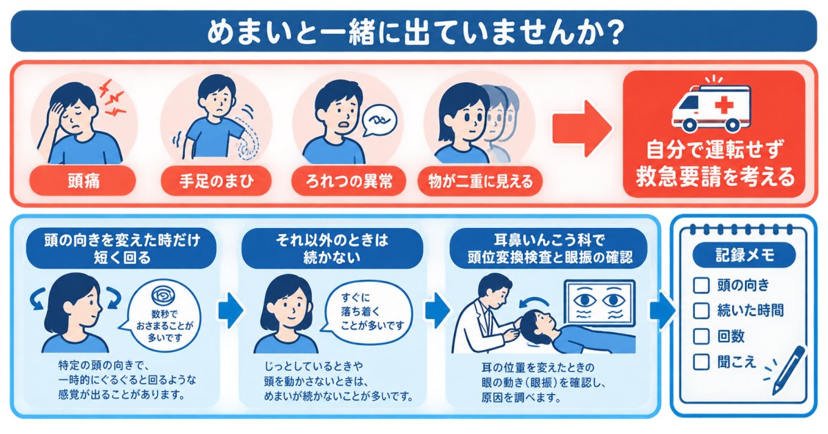 短いめまいでも見逃したくない症状と、診察で確かめること