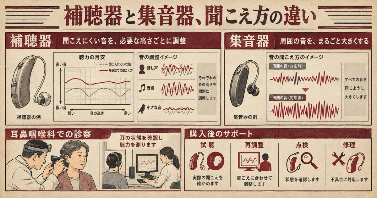 補聴器と集音器の違いは音の調整方法と価格、聞こえ方に合う選び方