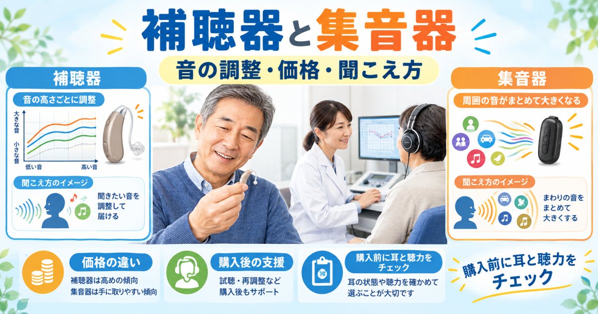 補聴器と集音器の違いは音の調整方法と価格、聞こえ方に合う選び方